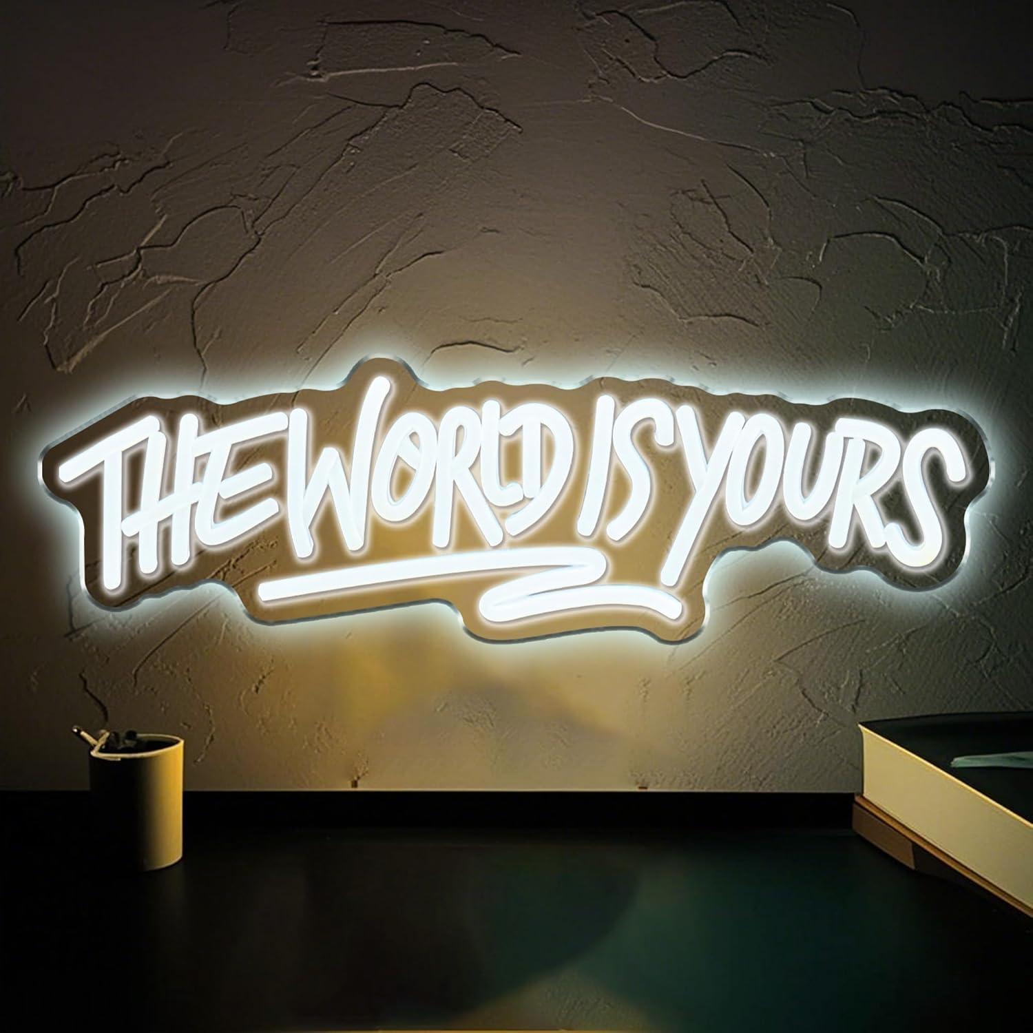 Beer & Wine Jockey Plaza Shopping - The World is Yours Neon Sign