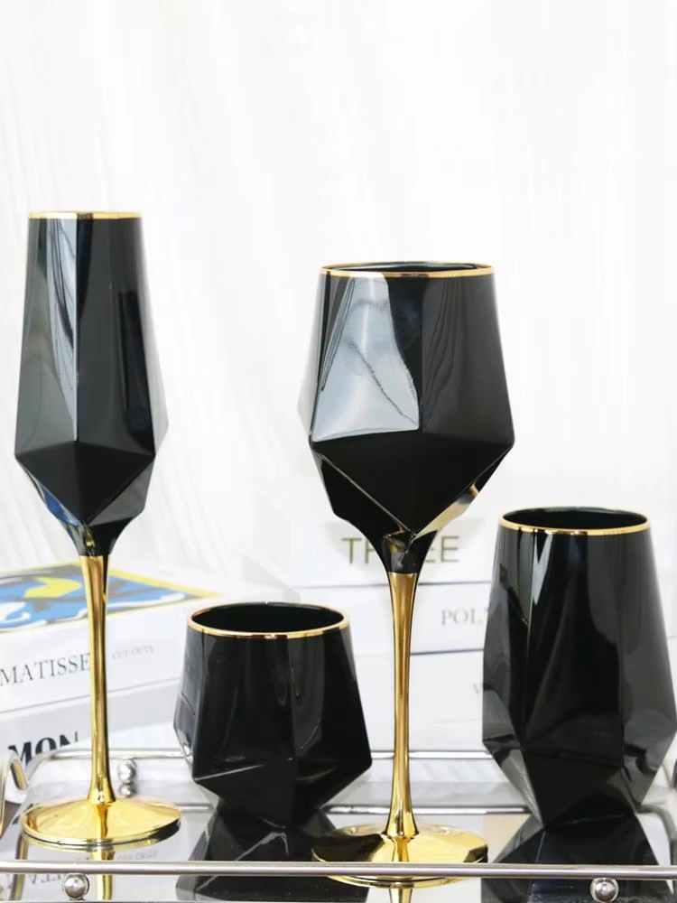 Wine Beer Champagne - Pure Black Crystal Golden Edge Wine
