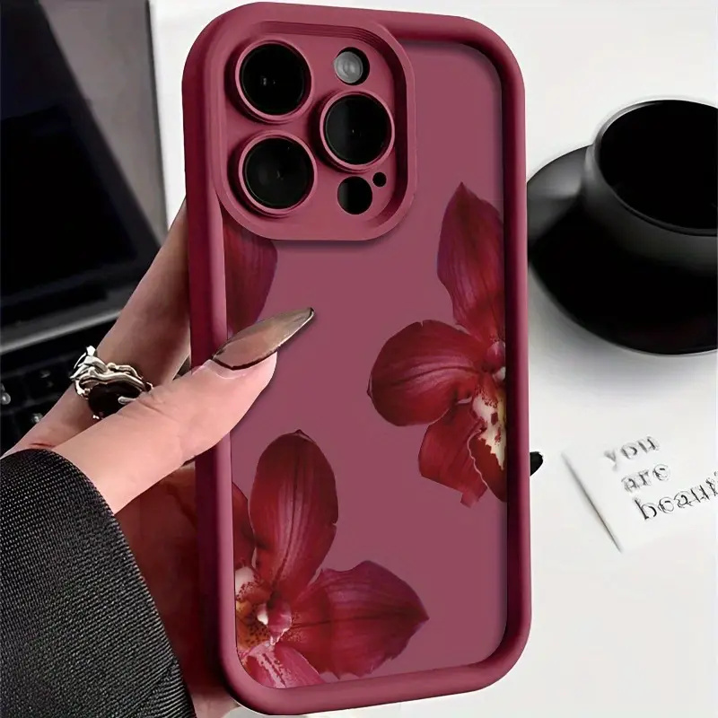 Wine & Beer Shop Photos - Wine Red Orchid Flower Pattern Phone